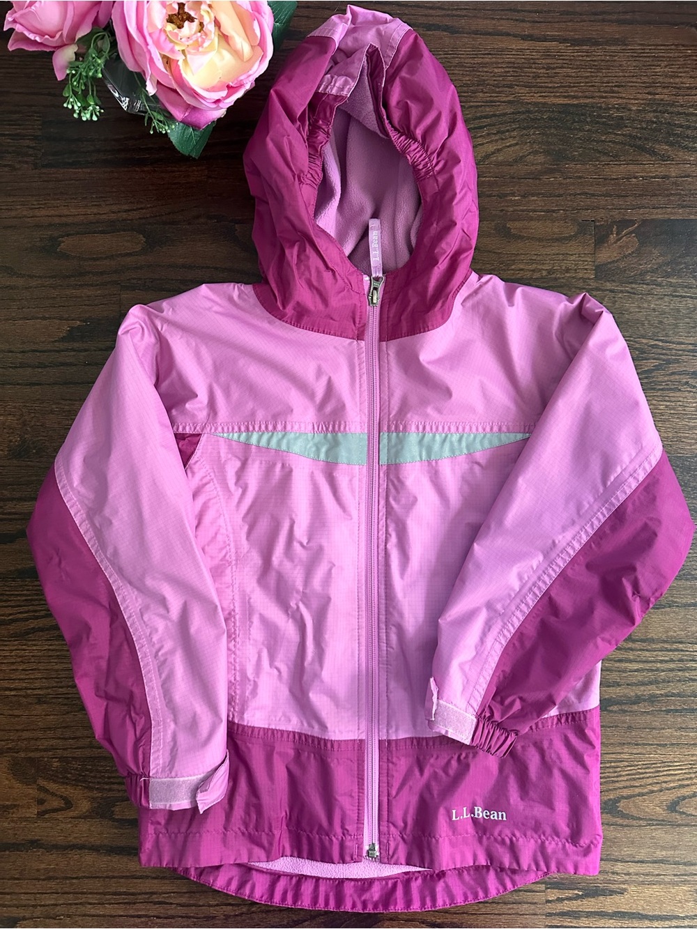 LL Bean fleece lined raincoat, size S/8